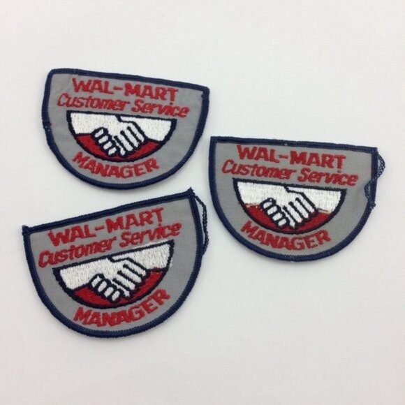 3 Vintage Walmart Customer Service Manager Embroidered Patches Iron On Hands - Picture 1 of 12